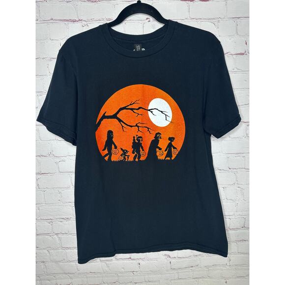 Star Wars Halloween Black Tshirt Mens Medium Trick or Treating Orange Character - Picture 1 of 6
